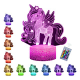 Lampara De Unicornio 3d Luz Noche Recamara Touch 7colores