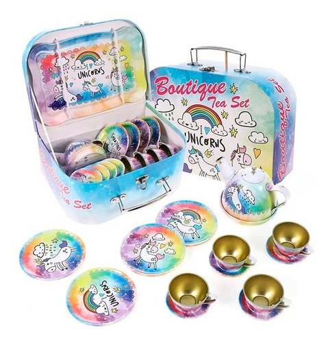 Set De Tacitas Unicornio Con Maleta 14 Pcs Juego De Té Niñas