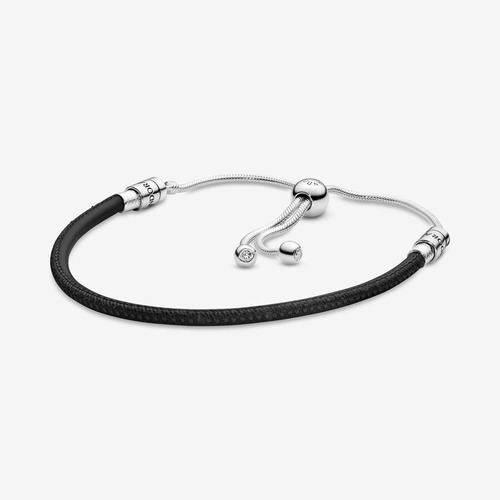 Pulsera Moments Deslizante Cuero Negro Para Charms Original