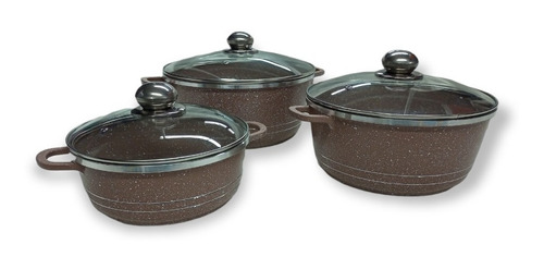 Set De Olla Cacerolla Aluminio Granito 3 Piezas 20 24 26cm F