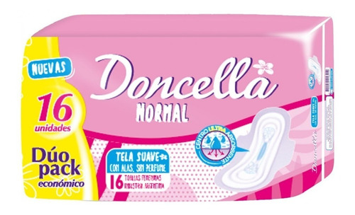 Toalla Femenina Doncella Normal Alas Sin Perfume X 6 Pack