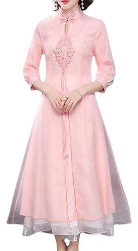 Vestido Largo Bordado Vintage De Cheongsam Para Mujer