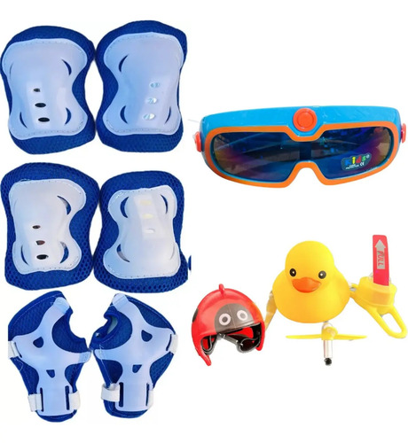 Kit Set De Protección Bici Patín Para Niños Con Pato Y Gafas