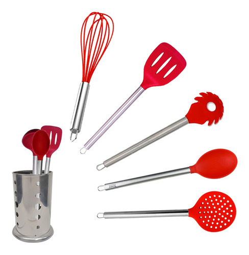 Jogo Kit 5 Utensílios Cozinha Conjunto Talheres De Silicone