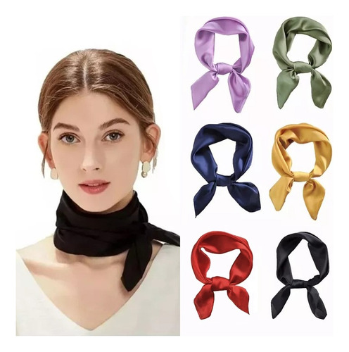 6 Pcs Mascada De Color Sólido Para Mujer, Pañuelo Tipo Seda