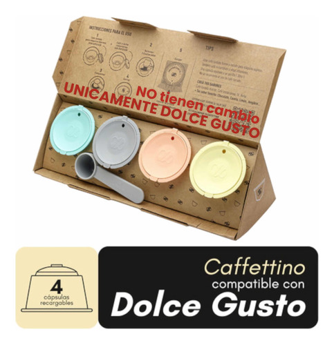 Nuevas! 4 Capsulas Dolce Gusto Recargables Cafe Caffettino