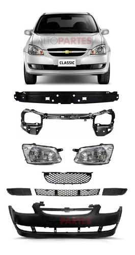 Trompa Chevrolet Classic 2010 A 2016 9 Piezas Frente Opticas