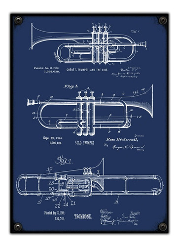 #934 - Cuadro Decorativo Vintage - Trompeta Jazz No Chapa