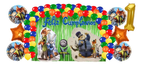 Kit Decoracion Cumpleaños Globos Zootopia 2 Judy Y Nick 83ps
