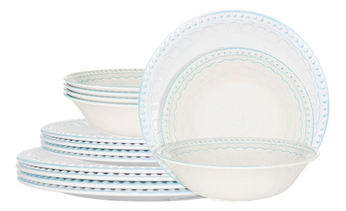 Juego De Platos Melamina Light Blue. 12 Piezas