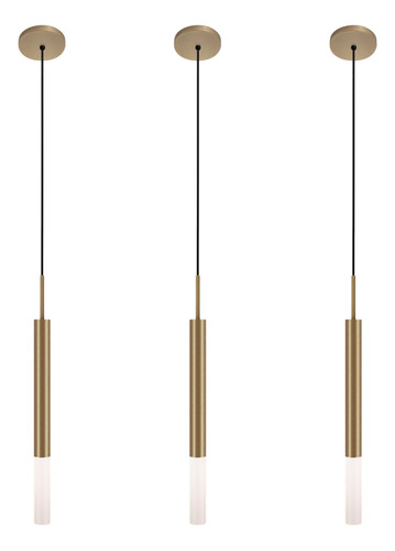 Kit 3 Pendentes Teto Luminária Tubo Difusor Mesa Sala Bronze