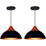 Kit 2 Lustre Pendente Alumínio Panamá Decoração Moderno Sala Cor Preto Com Topo Cobre 110v/220v Iluminar Ambiente 