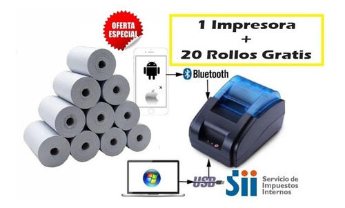 Mini Impresora Térmica 58mm Bluetooth  + 20 Rollos Gratis