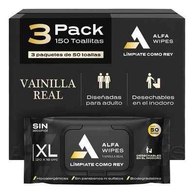 Toallitas Humedas Vainilla Real Alfa Wipes 3pack (150 Toall) | MercadoLibre