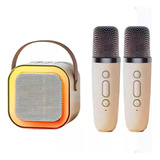 Karaokê De Led Com 2 Microfone Bluetooth Mini Maquina De Som