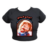 Playera Vintage Chucky Muñeco Diabólico Mujer Crop Top 