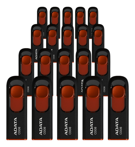 Kit 20 Memoria Usb 16gb Deslizante Negro/rojo Mayoreo