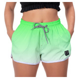 Short Feminino Praia W2 Degrade Verde Branco Casual Academia