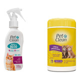 Kit Banho A Seco Gatos + Lenço Umedecido Gatos Pet Clean