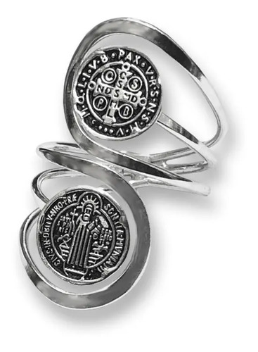 Anillo San Benito Doble Sello Plata Maciza .925 Garantizada