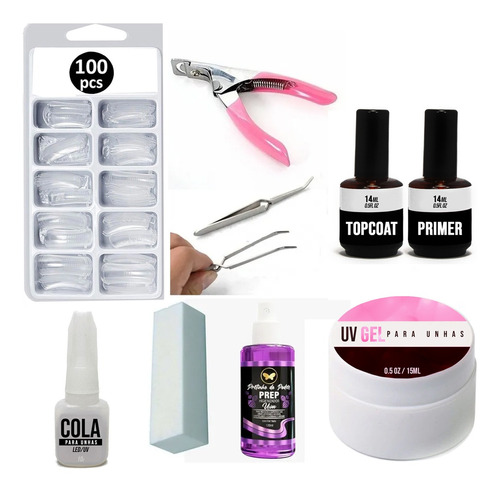 Kit Manicure Iniciante Gel Acrigel Tips Alongamento Unhas 