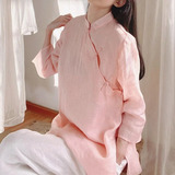 Elegante Blusa Cheongsam De Algodón Para Mujer
