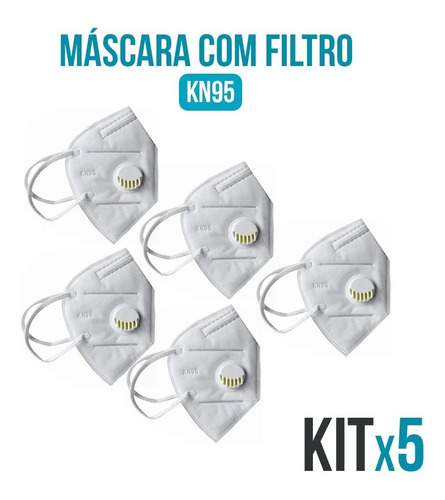 Kit 5 Máscara Proteção Kn95 C/5 Camada Válvula De Respiração