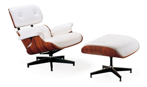 Sillon De Living Diseño Ecocuero Base Madera - Eames Miller Color Blanco