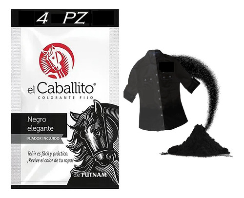 Colorante Caballito Telas Ropa Polvo Negro Elegante (4pz)