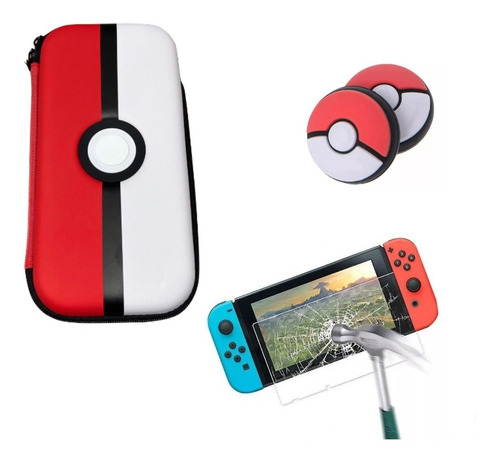Case Capa Switch Pokemon Kit Pelicula De Vidro 2 Grips 