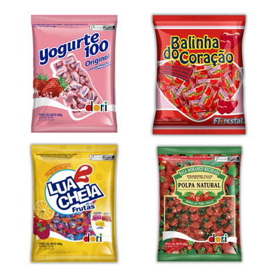 Kit Balas Morango Yogurte 100 Lua Cheia Coração Dori 1,9kg | Parcelamento sem juros