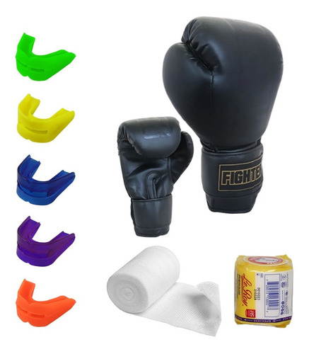 Kit Guantes Box + Protector Bucal + Par Venda / Training