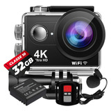 Câmera Filmadora 4k H9rs Prova D'água + 32gb + Bateria Extra