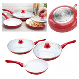 Set Juego De Sartenes Ceramic Pan 5 Piezas Juego Cocina Color Rojo