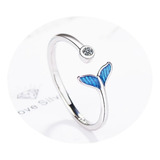 Anillo Cola De Sirena Ballena Azul Ajustable Plata Ley 925 