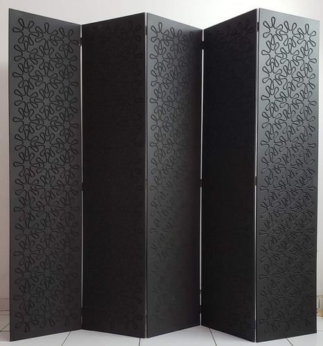 Biombo 5 Pétalas  Mdf 9 Mm Decoração Mod 23 Preto Gravado