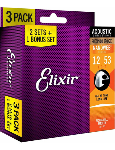 Cuerdas De Guitarra Electroacústica Elixir Tri Pack 12-53