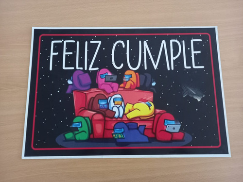 Cartel Carton Feliz Cumple Among Us - Usado