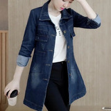 Chaqueta Mujer Jean Abrigo Largo Delgadolongitud