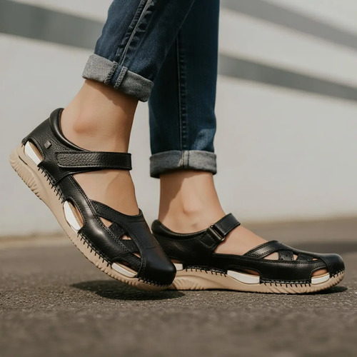 Huarache Negro Para Mujer Lobo Solo 1774 Cerrado Piel Tejido