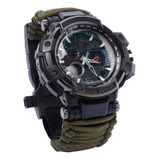 Reloj Supervivencia Paracord Mendoza Mc-009 Militar Táctico Color De La Correa Verde Militar Color Del Fondo Negro