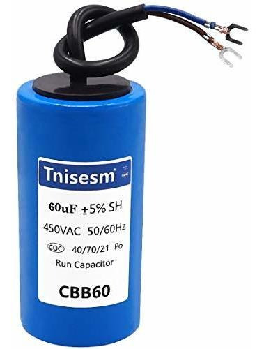 Tnisesm 60uf Cbb60 Run Condensador 450v Ac 2 Cables Para Arr