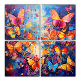 80x80cm 4 Lienzos De Cocina Con Mariposas Mágicas Y Vibrant