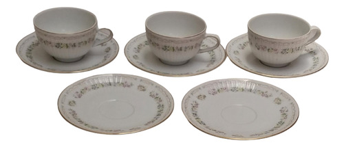 Antiguas 3 Tazas De Té Con 5 Platos De Porcelana Tsuji Bella