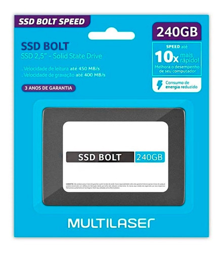 Ssd Multilaser 2.5 Pol. Sata 240gb Bolt Gravação Até 400mb/s