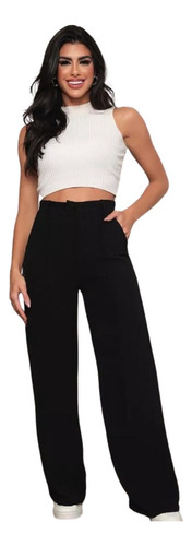 Calça Feminina Wide Leg Solta Alfaiataria Pantalona Social