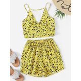 Conjunto Amarillo Flores Top Y Short Shein