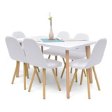 Set Comedor Lugo Matiz 6 Puestos En Cuero Sintético Color Blanco