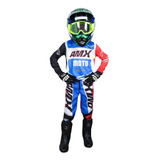 Conjunto Motocross Infantil Azul/vermelho/branco + Colete 