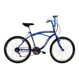 Bicicleta Aro 26 Masculina Beach Confort 18 Marchas Azul